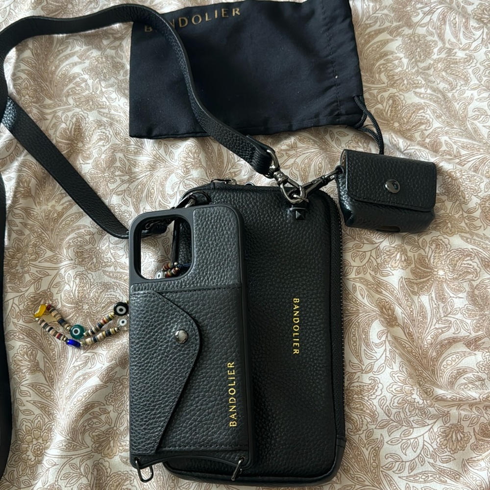 Bandolier case for iPhone crossbody case and AirPods case.